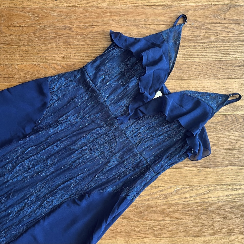 Foxiedox Long Lace Detail Dress Spaghetti Straps Chiffon Size Medium